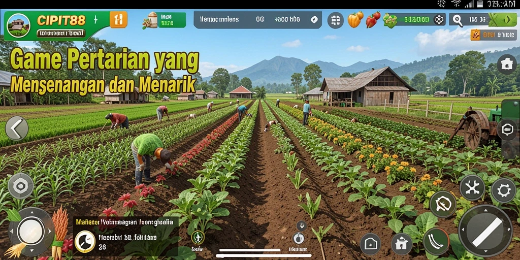 Screenshot utama CIPIT88 menampilkan gameplay pertanian yang interaktif dan menyenangkan.