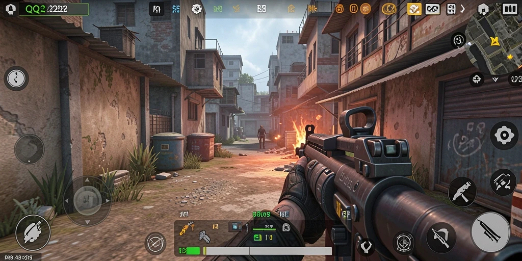 Tangkapan layar gameplay QQ222 menampilkan aksi seru dalam mode TPS.